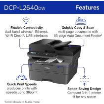 Brother DCP-L2640DW Wireless Compact Monochrome Multi-Function Laser Printer With Copy And Scan, Duplex, Mobile, Black
