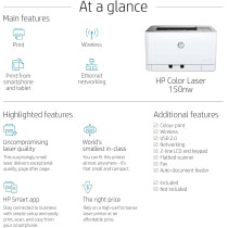 HP Color Laser 150Nw Laser Printer, 4ZB95A