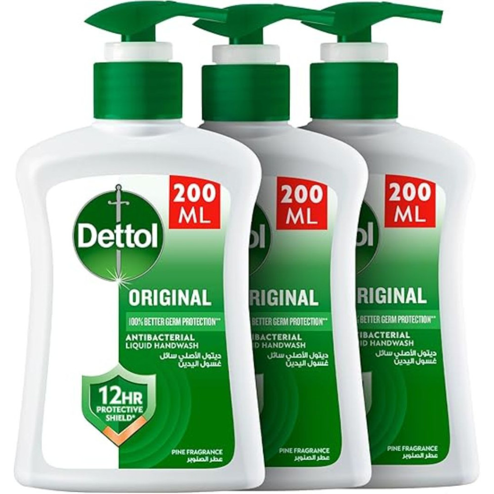 Dettol Original Anti-Bacterial Handwash, 3 Pieces, 200 ml