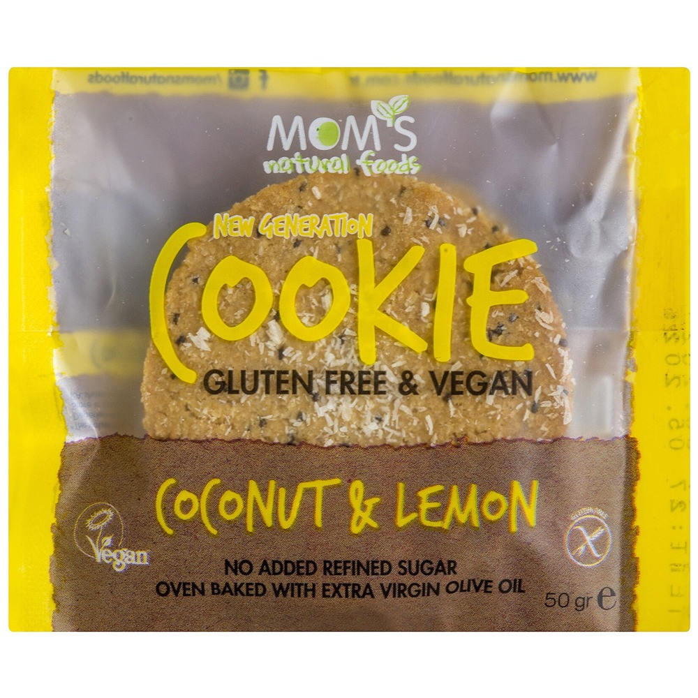MOM'S Natural Foods Gluten Free And Vegan Cookie Coconut And Lemon, 50 G