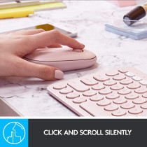 Logitech M350 Pebble Wireless Mouse, Bluetooth Or 2.4 GHz With USB Mini-Receiver, Silent, Slim Computer Mouse Quiet Click For Laptop/Notebook/PC/Mac Pink