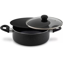 Delici Dum Biriyani Pot 30Cm Hammertone, Superior Aluminium Body, Non-Stick Granite Gray Coating, Tempered Glass Lid, Dishwasher Safe, Pfoa Free, Eco-Friendly, Multipurpose Cooktop, Abp30He