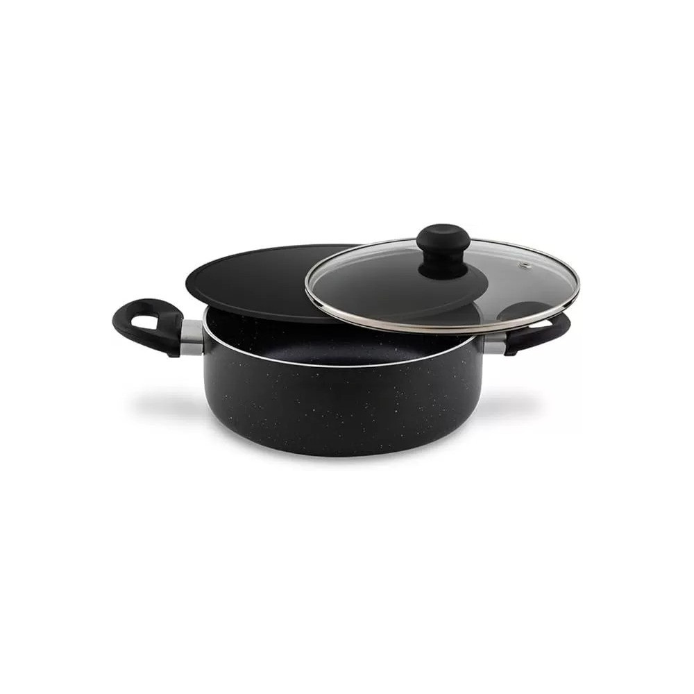 Delici Dum Biriyani Pot 30Cm Hammertone, Superior Aluminium Body, Non-Stick Granite Gray Coating, Tempered Glass Lid, Dishwasher Safe, Pfoa Free, Eco-Friendly, Multipurpose Cooktop, Abp30He