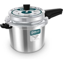 Delici Dripless 10-Litre Pressure Cooker Premium Virgin Aluminium, Smart Spillage Control, High Thermal Heating, Quality Regulator, Leak-Free Lid, Heat-Proof Handle, Anti-Bulging Bottom Silver, Adpc10E