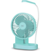 Impex 5 Inch Rechargeable Table Fan With 2400Mah Battery, 19Pcs Smd Led, Type-C Charging Port, Pen Holder, Strong Wind Force, 3-Stage Speed Control, White And Blue Design