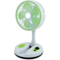 Impex Rechargeable 7 Inch Table Fan, Travel-Friendly Portable Desk Fan With 6 Hr Back-Up, 6 Smd Led Night Lamp Type-C Charging Port, Perfect For Home, Office Travel Outdoor Breeze D2, Green/White