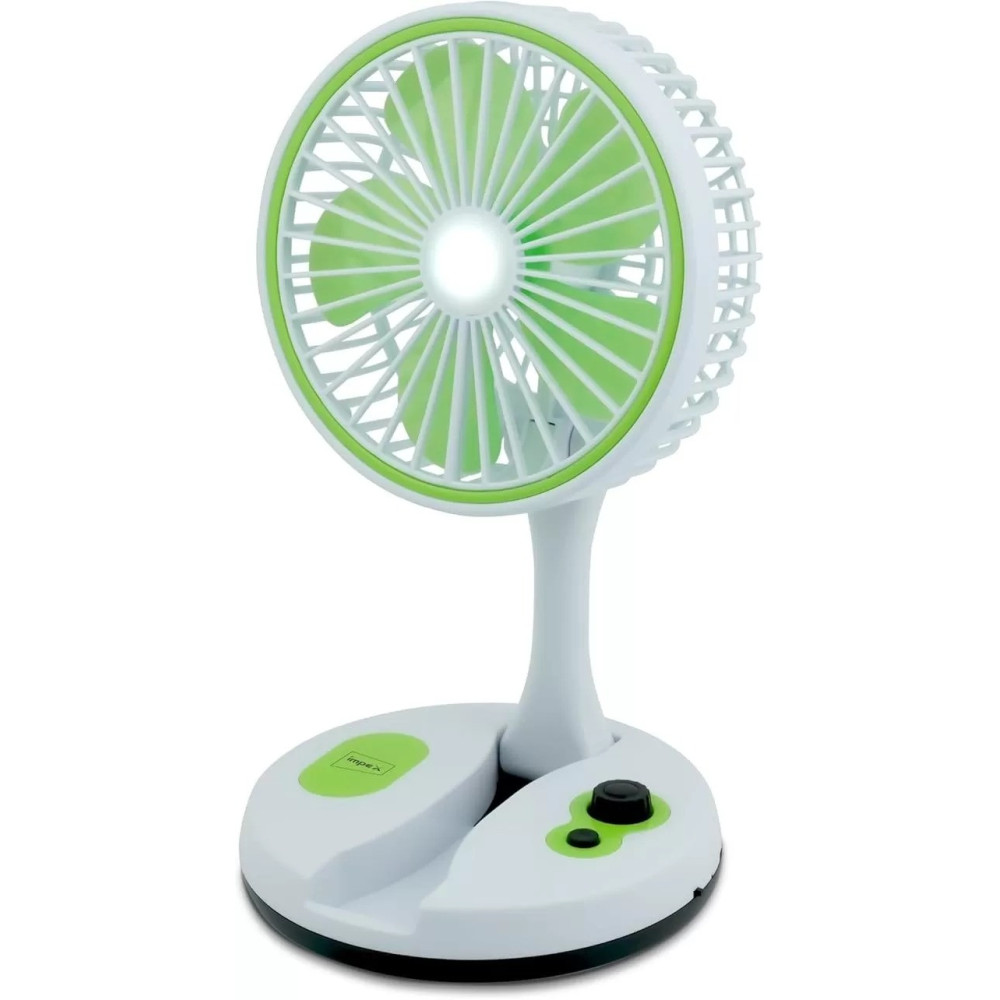 Impex Rechargeable 7 Inch Table Fan, Travel-Friendly Portable Desk Fan With 6 Hr Back-Up, 6 Smd Led Night Lamp Type-C Charging Port, Perfect For Home, Office Travel Outdoor Breeze D2, Green/White