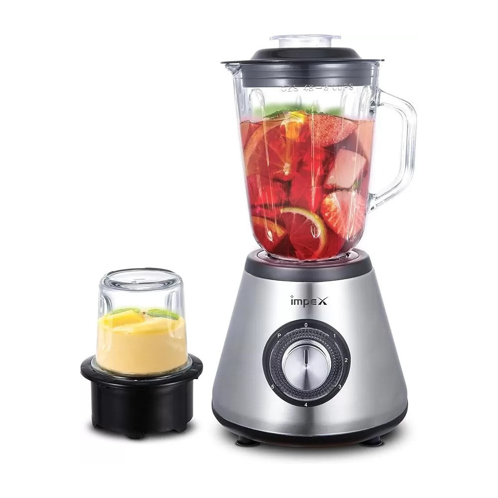 Impex Blender Mixer Grinder 2 In 1 And Ice Crusher With 600W Copper Motor, 1.5L Glass Jar, Stainless Steel 6Blade Ice Crusher, 150G Grinder Jar, 5 Speed & Pulse Control, Safety Switch, Bl 3507