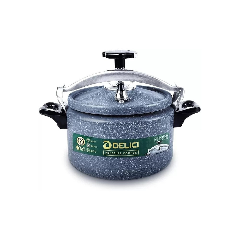 Delici Aluminium Pressure Cooker 5 Litre Durable Body And Lid, Fast And Safe Cooking, Strong Heat-Resistant Base, Isi Certified