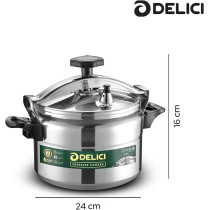 Delici Aluminium Pressure Cooker, Pressure Pot, Arabic Cooker, Safety Lock, Silver