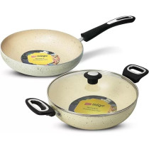 Impex Migo Nonstick Cookware Set, 3 Pcs Induction Bottom With 3 Mm Thickness, Aluminium With Granite Finish, 5 Layer Super Granite Coating, Pfoa Free, Beige
