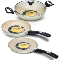 Impex Migo Non Stick Cookware Set, 4 Pcs Induction Bottom Cookware Set 3 Mm Thick, Festival Gift Set, 5-Layer Super Granite Non-Stick Coated Cookware Set, Two Sides Spatter Design