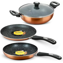 Impex 4-Piece Non-Stick Aluminium Cookware Set, 5-Layer Granite Coating, Heatproof Handles And Anti-Skid Glass Lid, Quick Heating Induction Base, Pfoa-Free, Heat Resistant Exterior Paint