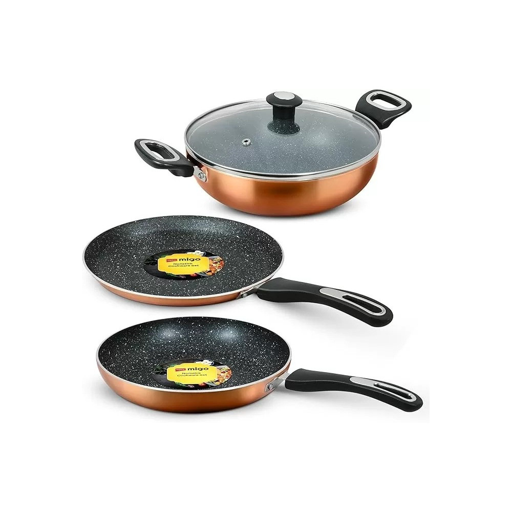 Impex 4-Piece Non-Stick Aluminium Cookware Set, 5-Layer Granite Coating, Heatproof Handles And Anti-Skid Glass Lid, Quick Heating Induction Base, Pfoa-Free, Heat Resistant Exterior Paint