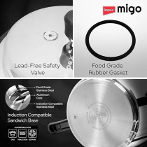 Impex Migo 3L Stainless Steel Pressure Cooker, Migo Ifc 3 Ss, Induction Base, Outer Lid Design, Compatible With Gas And Induction Cooktops, Ifc 3Ss