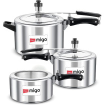 Impex Aluminium Pressure Cooker Combo With Inner Lid Gas Stove Compatible Pressure Cooker For Healthy Cooking, 2 Litres, 3 Litres And 5 Litres, Mil235