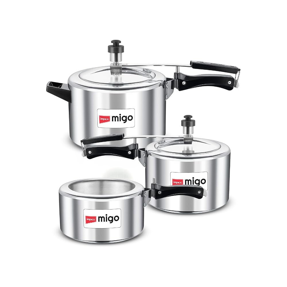 Impex Aluminium Pressure Cooker Combo With Inner Lid Gas Stove Compatible Pressure Cooker For Healthy Cooking, 2 Litres, 3 Litres And 5 Litres, Mil235