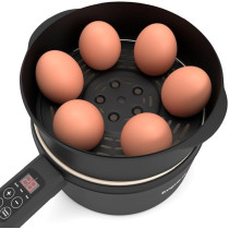 Impex 1.8L Electric Pan Multi-Functional Magic Pan 2 Year Warranty With Non-Stick Ceramic Coating, Smart Touch Control, Glass Lid, Steamer Bowl & 6 Pre-Set Cooking Modes, 600W, Ws18, Black