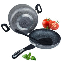 Impex Aluminum Cookware Set Of 7 Pieces-Non-Stick Granite Surface, Tempered Glass Lid, Frying Pan, Saucepan With Lid, Milkpan With Lid,2 Spatula, Ncb 7104