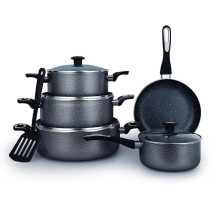 Impex 10-Piece Royal Nonstick Granite Coated Cookware Set, Fry Pan 24Cm,3 Saucepan With Lid 28 Cm, Milk Pan With Lid 18Cm And Spatula, Pfoa Free-Ncb 7110