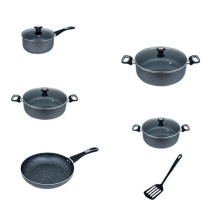 Impex 10-Piece Royal Nonstick Granite Coated Cookware Set, Fry Pan 24Cm,3 Saucepan With Lid 28 Cm, Milk Pan With Lid 18Cm And Spatula, Pfoa Free-Ncb 7110