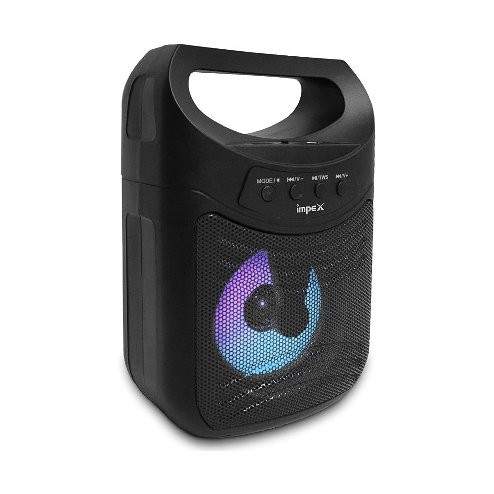 Impex Portable Bluetooth Speaker, 300W Pmpo, 4-Inch Speaker, 7 Colored Led Lights, 800Mah Battery, Bluetooth 5.1, Usb, Micro Sd, Aux, Fm, Mic, Tws Support, Type-C Charging, 10M Range - Molto, Black