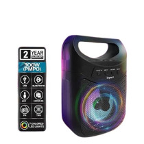 Impex Portable Bluetooth Speaker, 300W Pmpo, 4-Inch Speaker, 7 Colored Led Lights, 800Mah Battery, Bluetooth 5.1, Usb, Micro Sd, Aux, Fm, Mic, Tws Support, Type-C Charging, 10M Range - Molto, Black
