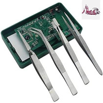 Abbasali 4Pcs/Set Precision Tweezers Stainless Steel Thick Electronics Forceps Eyebrow Tweezers Anti-Skid Makeup Repair Multi Tools