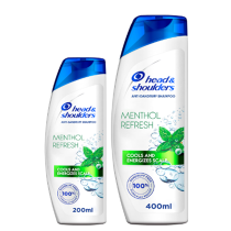 Head And Shoulders Menthol Refresh Anti-Dandruff Shampoo For Itchy Scalp, Pack Of 2, 400 + 200 ml