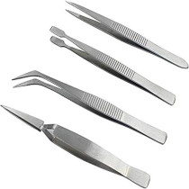 Stainless Steel Electronics Forceps Eyebrow And Makeup Repair Tweezers, Set Of 4 Pieces