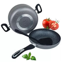 Delici 7-Piece Non-Stick Aluminium Cookware Set With Durable Hammertone Exterior, 5-Layer Super Granite Coating, Tempered Glass Lids, Heat-Resistant Handles And Knob, 2Pcs Nylon Spatula, Acs7He