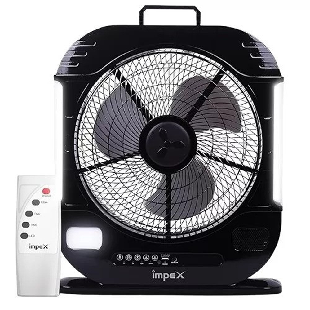 Impex Breeze D7 3-Blade Rechargeable Fan With Led Light Lamp Black With Remote Control