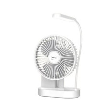 Impex 5 Inch Rechargeable Table Fan With 2400Mah Battery, 19Pcs Smd Led, Type-C Charging Port, Pen Holder, Strong Wind Force,3-Stage Speed Control, White And Blue Design, Breeze D4 White