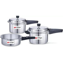 Impex Aluminium Pressure Cooker Combo With Outer Lid Induction And Gas Stove Compatible Pressure Cooker For Healthy Cooking, 2 Litres, 3 Litres And 5 Litres, Silver