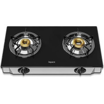 Impex Igs 1222Fd 2 Burner Lp Gas Stove With 7Mm Toughened Glass Enamel Coated Pan Support