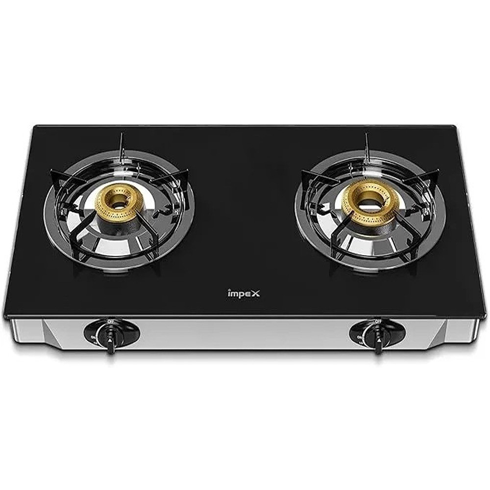 Impex Igs 1222Fd 2 Burner Lp Gas Stove With 7Mm Toughened Glass Enamel Coated Pan Support