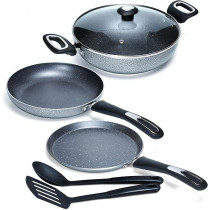Impex Migo Nonstick Granite 6 Pcs Induction Bottom Cookware Set 3 Mm Thick, Festival Gift Set Mfkt 6, 5-Layer Super Granite Non-Stick Coated Cookware Set, Hammer Tone Exterior Finish