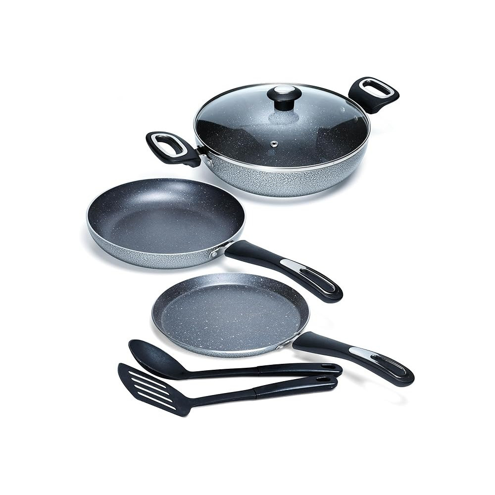 Impex Migo Nonstick Granite 6 Pcs Induction Bottom Cookware Set 3 Mm Thick, Festival Gift Set Mfkt 6, 5-Layer Super Granite Non-Stick Coated Cookware Set, Hammer Tone Exterior Finish