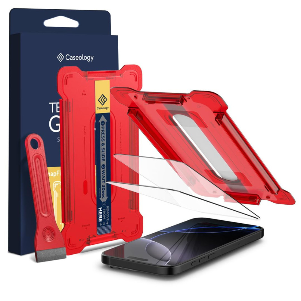 Caseology Snap Fit For iPhone 16 Plus Screen Protector Premium Tempered Glass Case Friendly With Sensor Protection, Pack Of 2