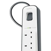 Belkin 4 Way/4 Plug Surge Protection Strip With 2 Meters Cord Length - Heavy Duty Electrical Extension Socket With 2 X 2.4 A Shared Usb Ports Black/White