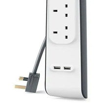 Belkin 4 Way/4 Plug Surge Protection Strip With 2 Meters Cord Length - Heavy Duty Electrical Extension Socket With 2 X 2.4 A Shared Usb Ports Black/White