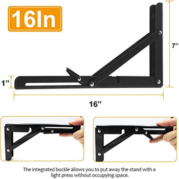 ABBASALI Folding Shelf Brackets Metal Collapsible Shelf Bracket for Bench Table Space Saving Max Load 198 lbs 2pc 16 Inch