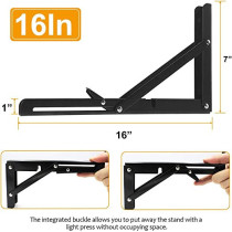 ABBASALI Folding Shelf Brackets Metal Collapsible Shelf Bracket for Bench Table Space Saving Max Load 198 lbs 2pc 16 Inch