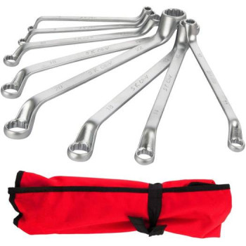 ABBASALI 8 Piece Metric Offset Box End Wrench Set 6mm22mm75 degree Long Double Ring Wrench with Tool Roll Pouch