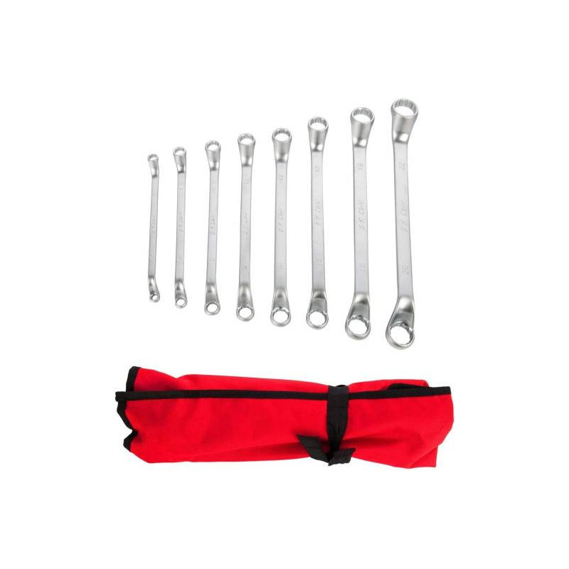 ABBASALI 8 Piece Metric Offset Box End Wrench Set 6mm22mm75 degree Long Double Ring Wrench with Tool Roll Pouch