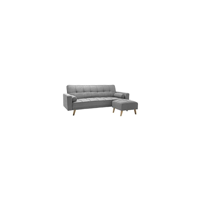 Light Luxury Fabric Sofa Bed Sectional Furniture With Square Ottoman Grey