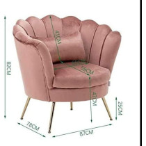 Round Shaped Flower Chair Mettle Legs Velvet Rose Pink