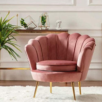 Round Shaped Flower Chair Mettle Legs Velvet Rose Pink