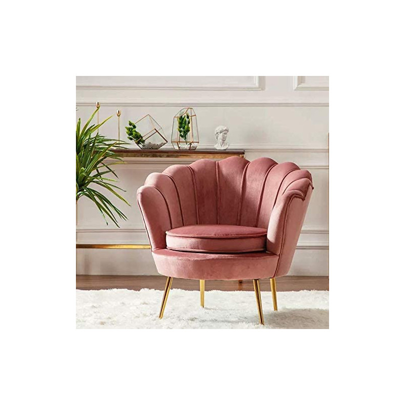 Round Shaped Flower Chair Mettle Legs Velvet Rose Pink