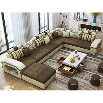Modern Couch U Shaped Fabric Living Room Furniture Chaise Lounge Recliner Sectional L Shape Corner Sofa Sets Charcole